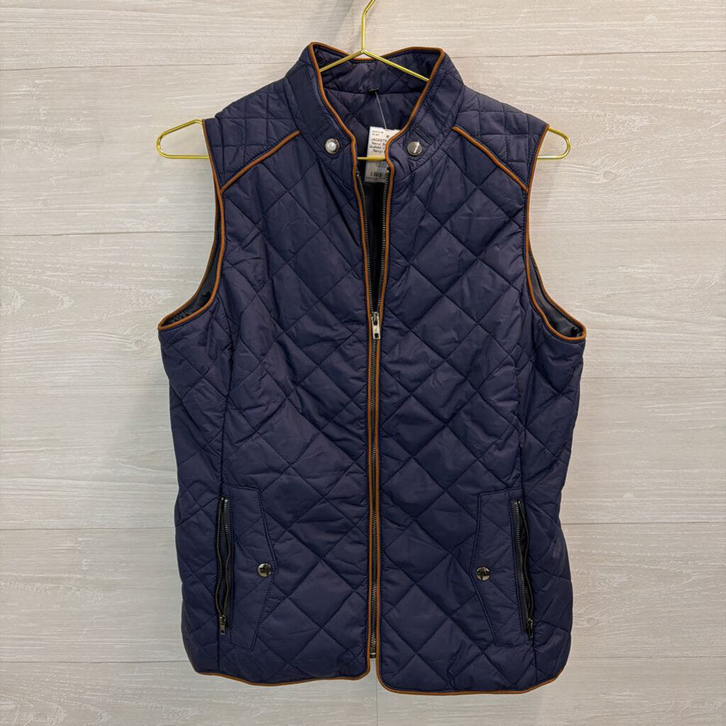 Navy/ Brown Trim Quilted Vest Medium