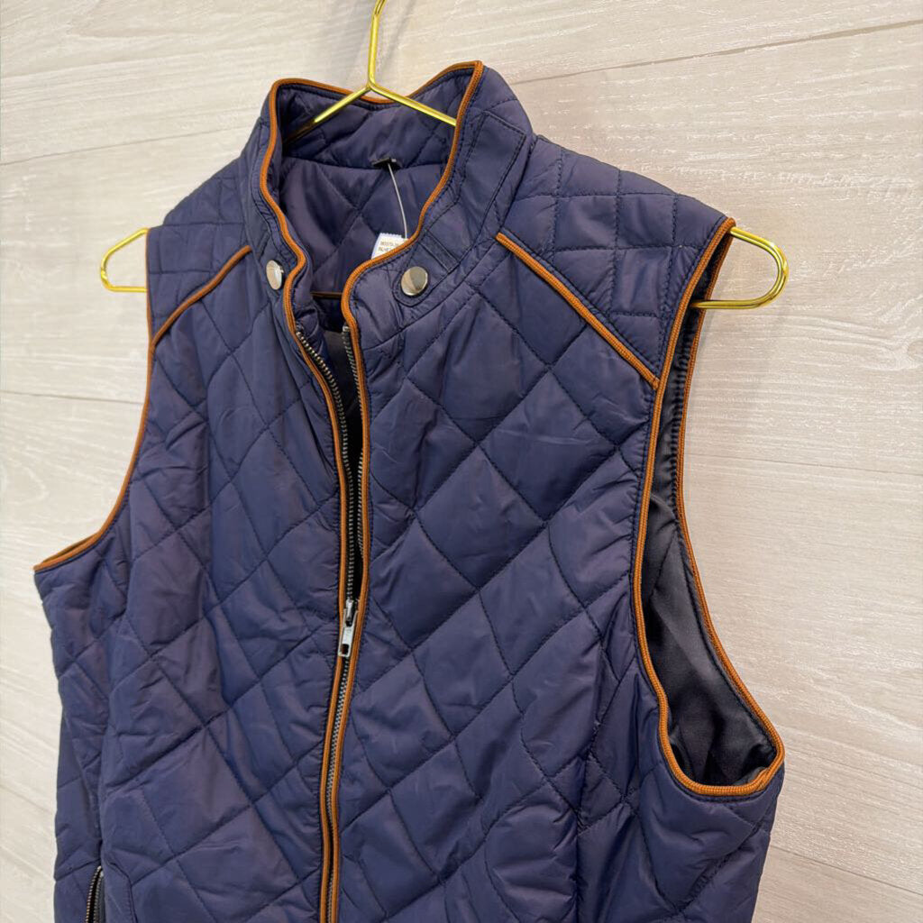 Navy/ Brown Trim Quilted Vest Medium