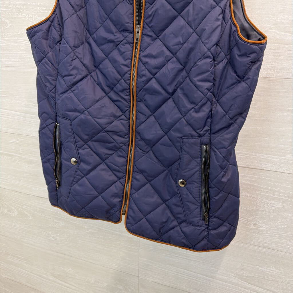 Navy/ Brown Trim Quilted Vest Medium