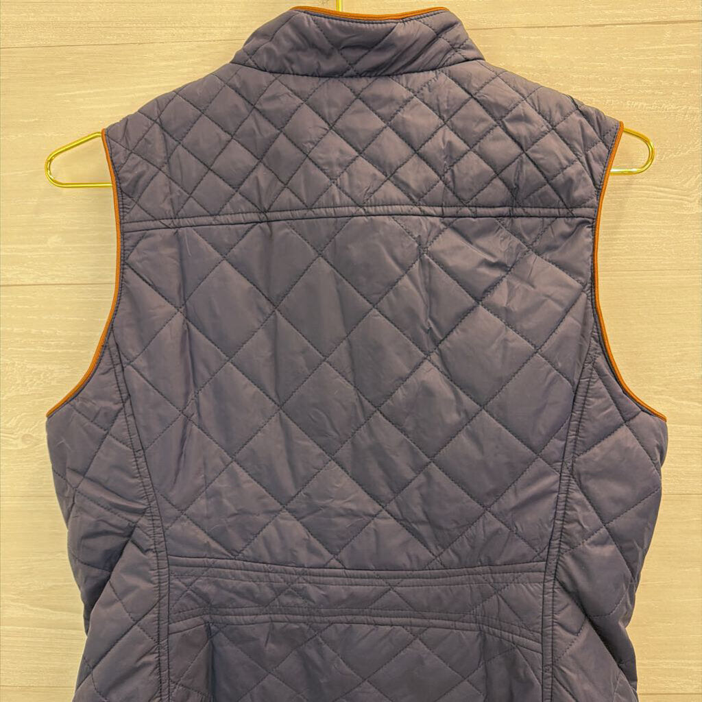 Navy/ Brown Trim Quilted Vest Medium