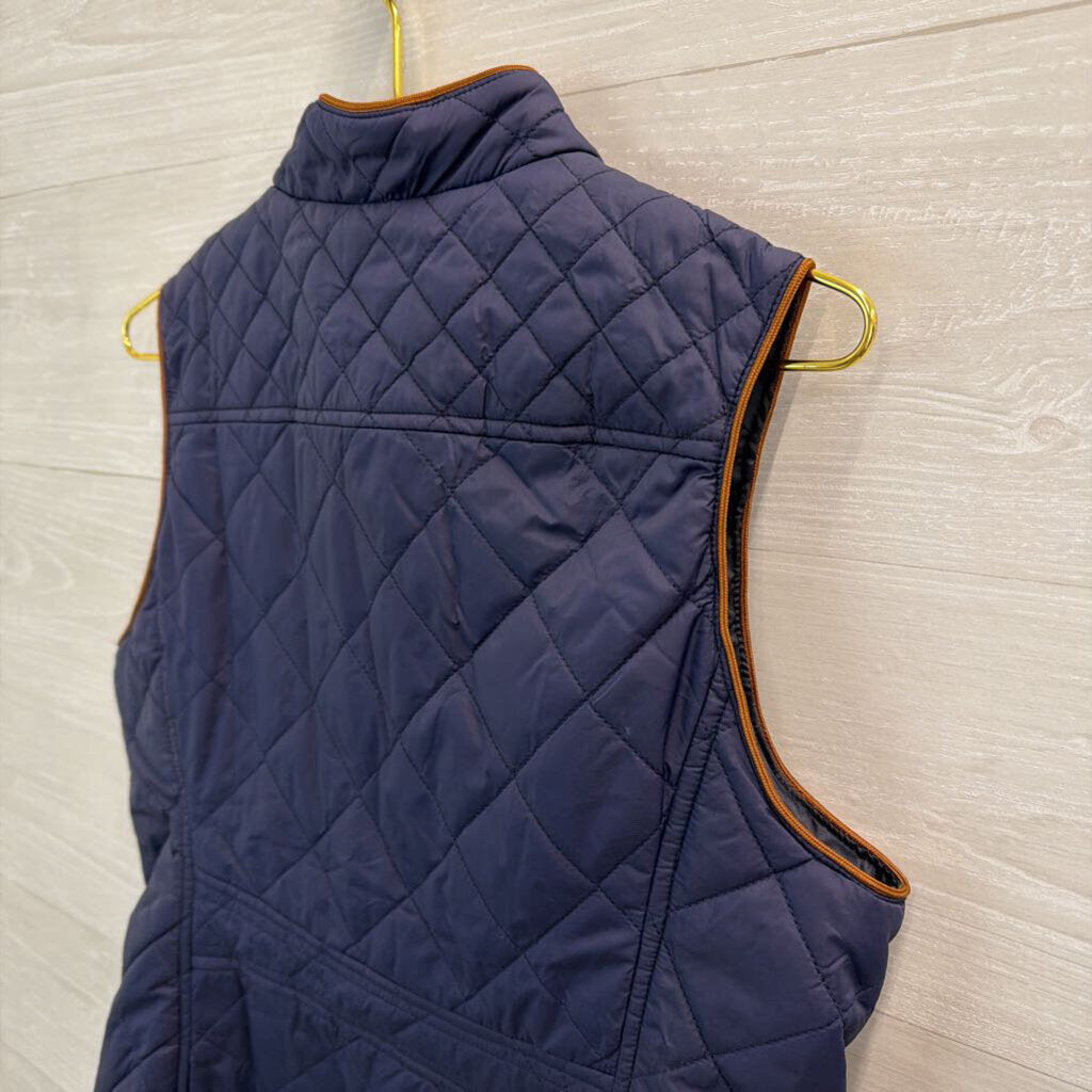 Navy/ Brown Trim Quilted Vest Medium