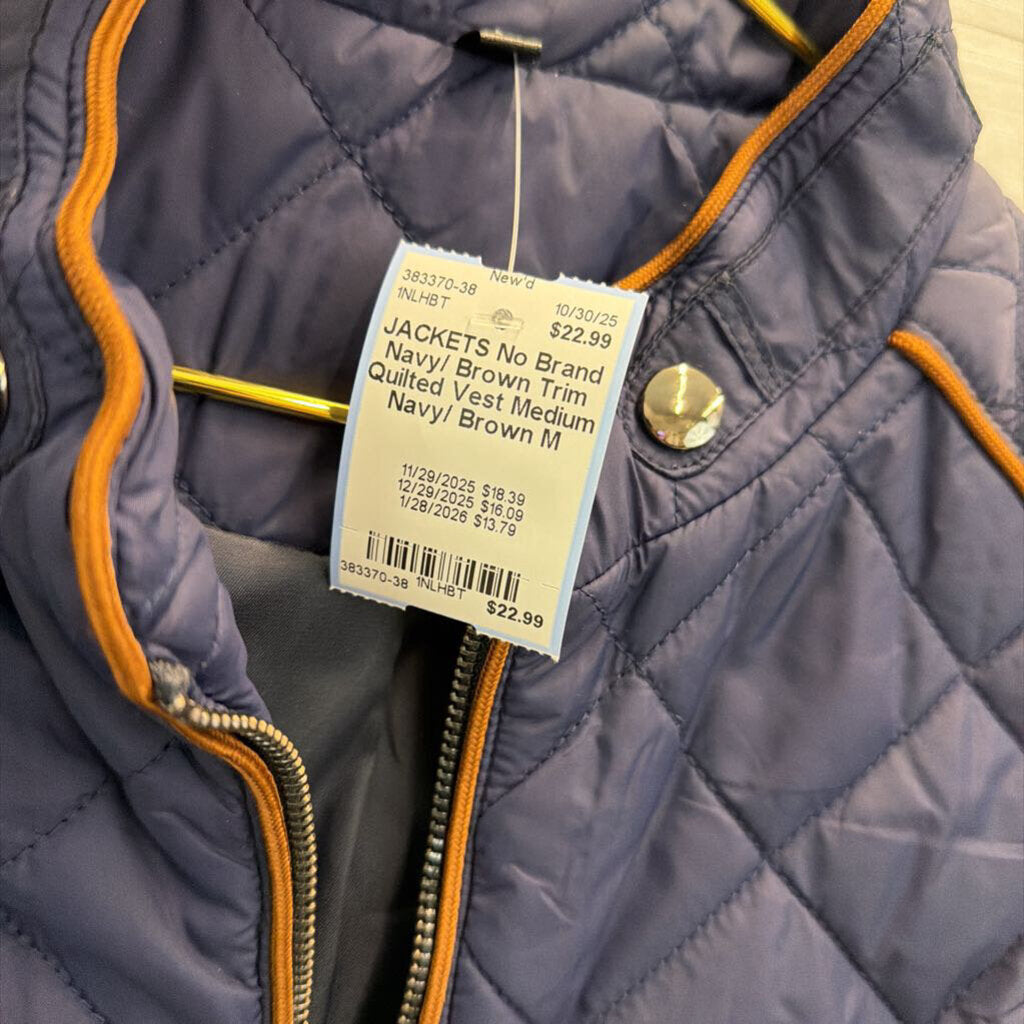 Navy/ Brown Trim Quilted Vest Medium