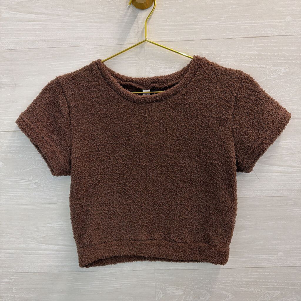 Kimberly Brown Soft Teddy Short Sleeve Crop Top Large