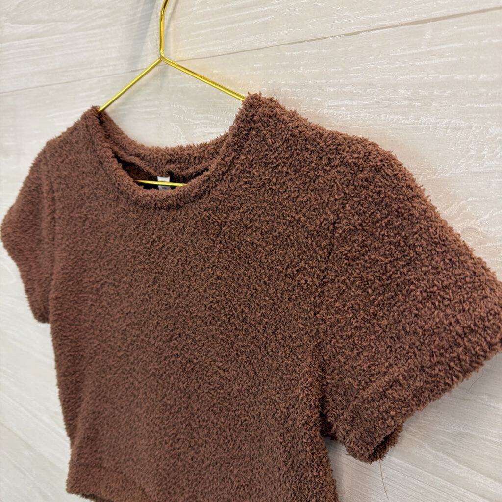 Kimberly Brown Soft Teddy Short Sleeve Crop Top Large