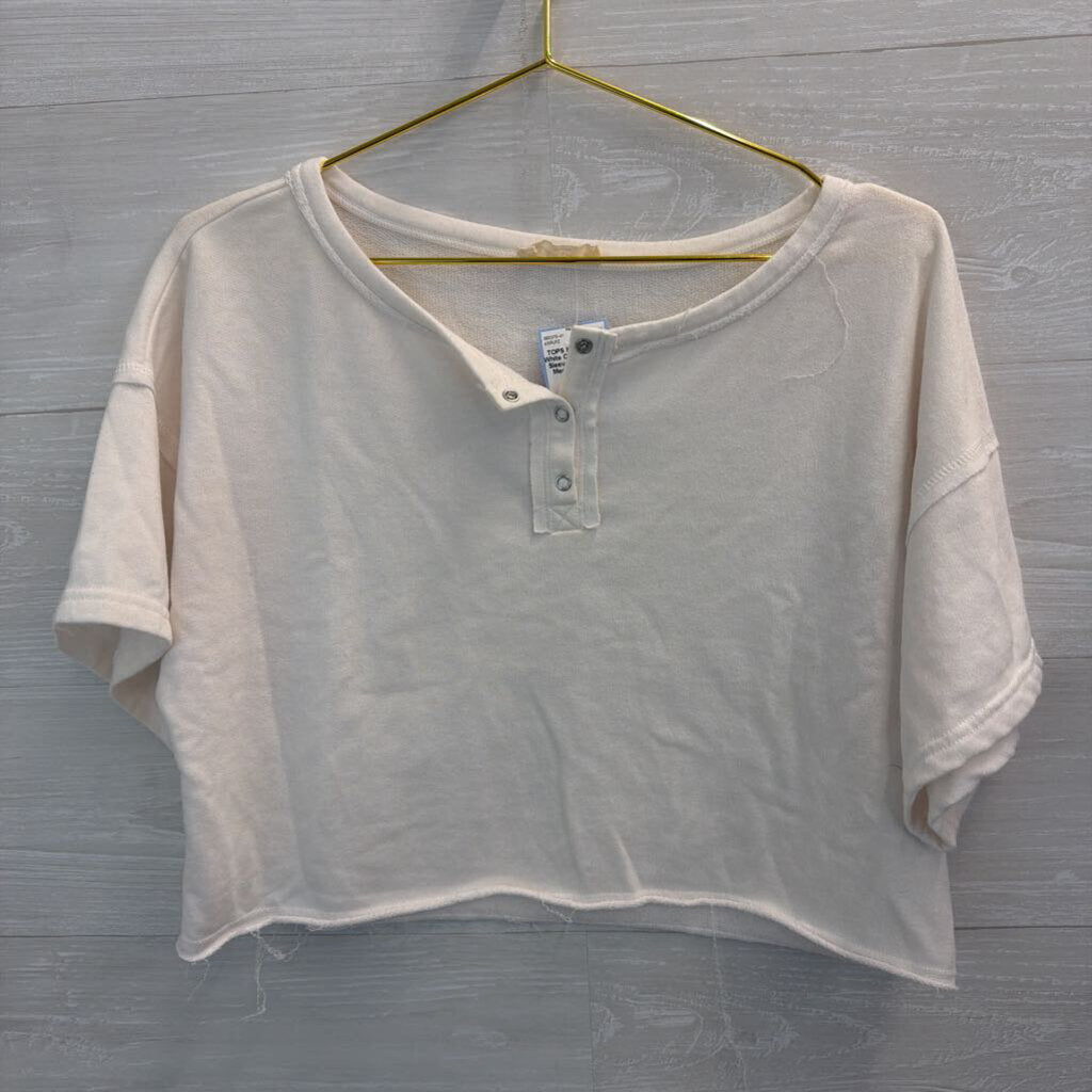 Illa Illa White Cropped Short Sleeve Henley Top Medium
