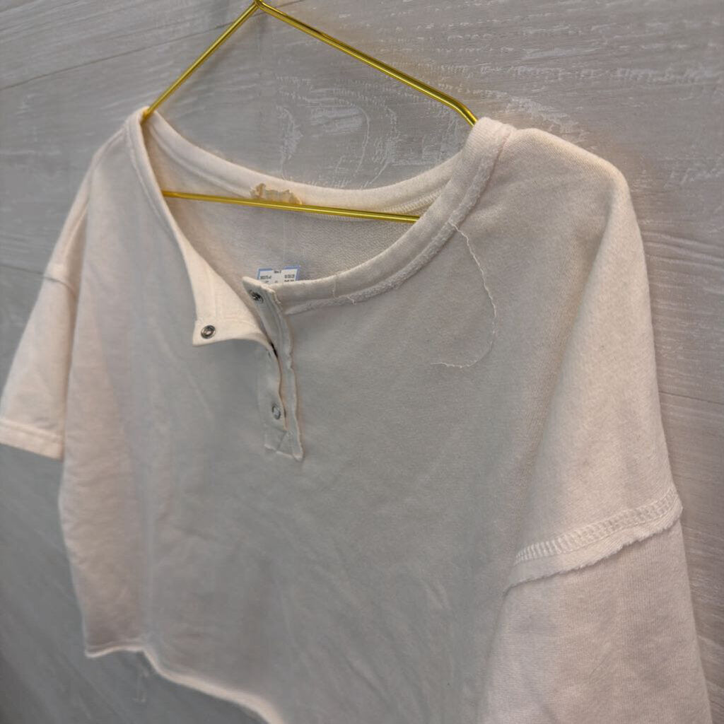 Illa Illa White Cropped Short Sleeve Henley Top Medium