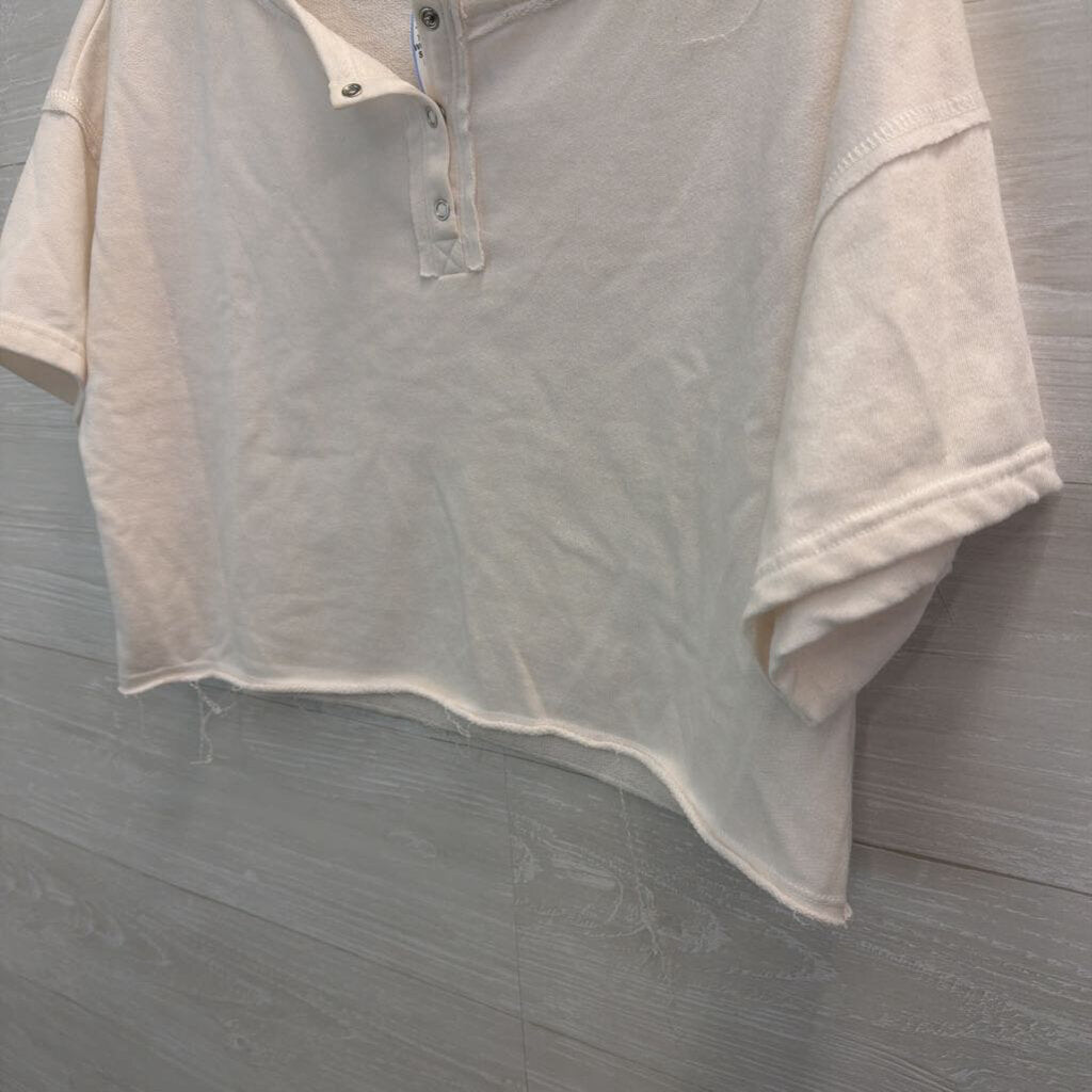 Illa Illa White Cropped Short Sleeve Henley Top Medium