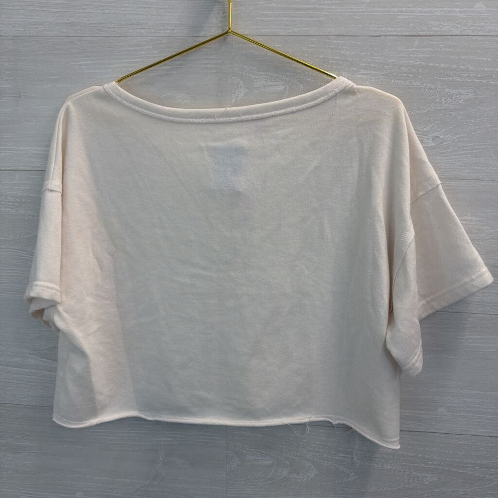 Illa Illa White Cropped Short Sleeve Henley Top Medium