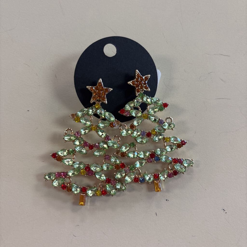 Christmas Tree Gold Dangly Earrings