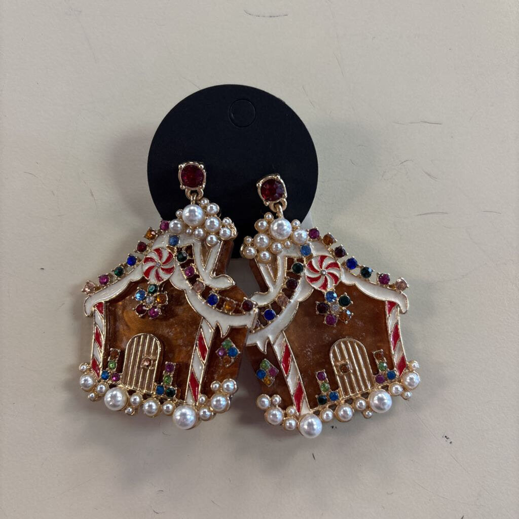 Gingerbread House Dangly Earrings