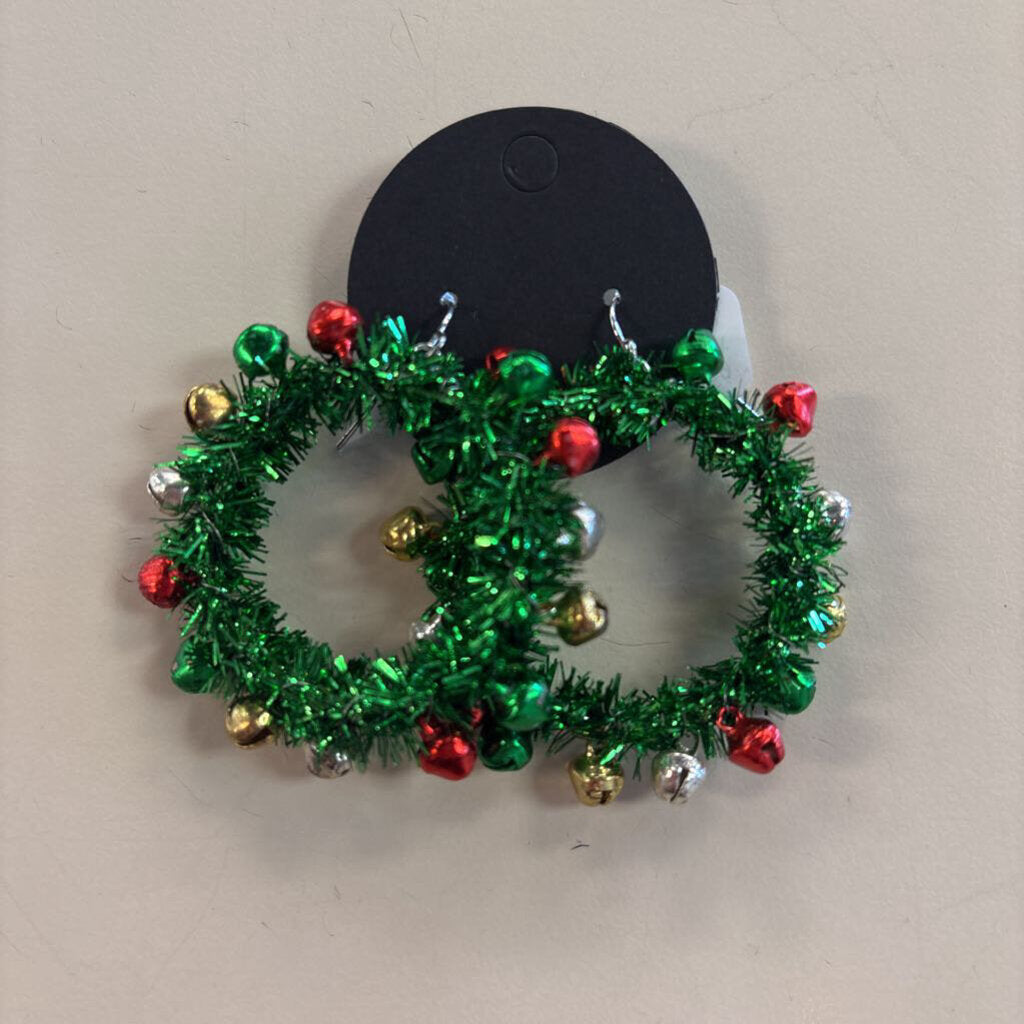 Christmas Wreath With Bells Earrings