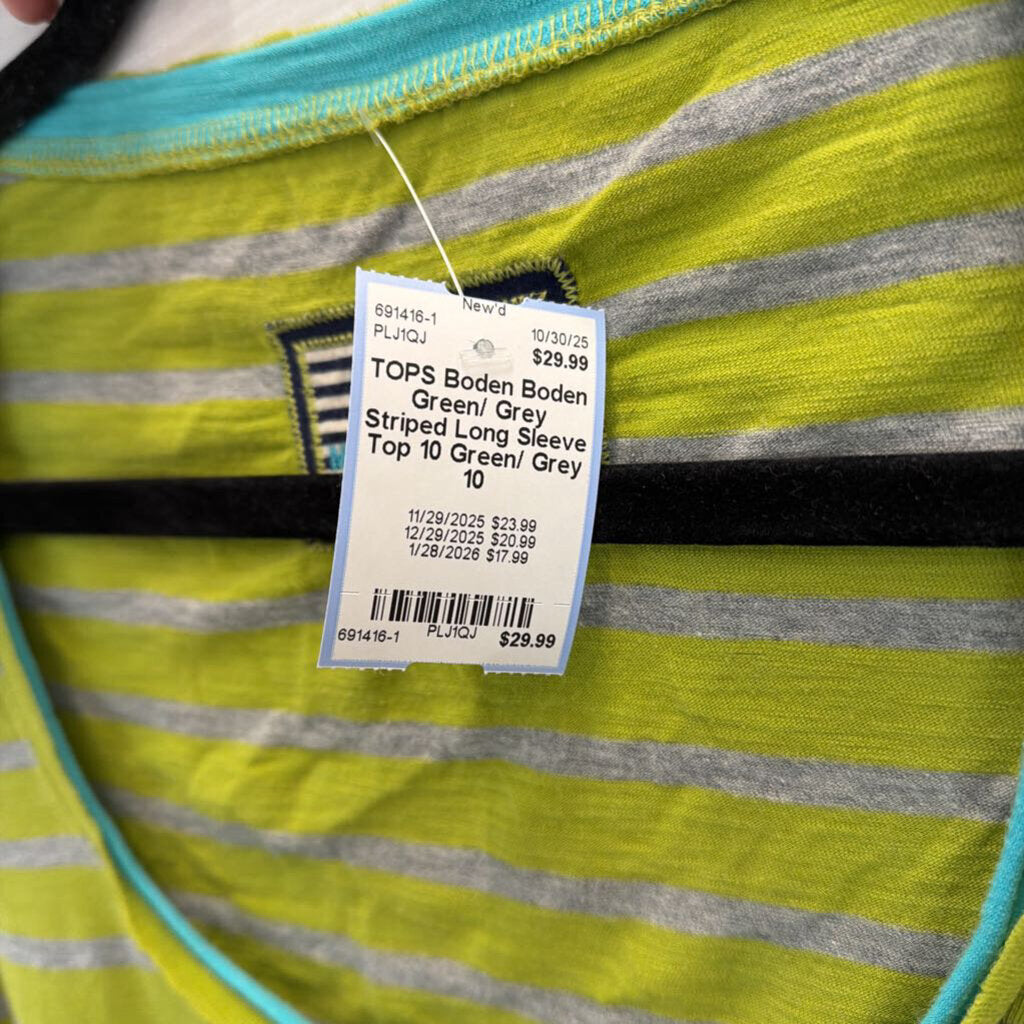 Boden Green/ Grey Striped Long Sleeve Top 10