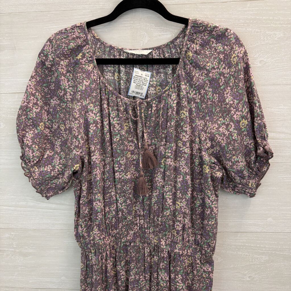Lucky Brand Purple Flower Print Short Puff Sleeve Maxi Dress Small