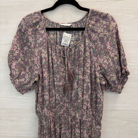 Lucky Brand Purple Flower Print Short Puff Sleeve Maxi Dress Small