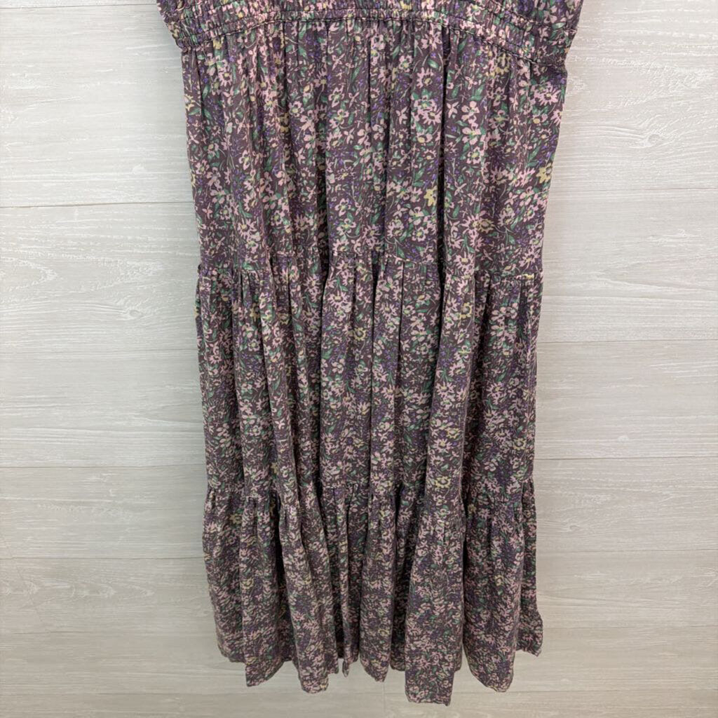 Lucky Brand Purple Flower Print Short Puff Sleeve Maxi Dress Small