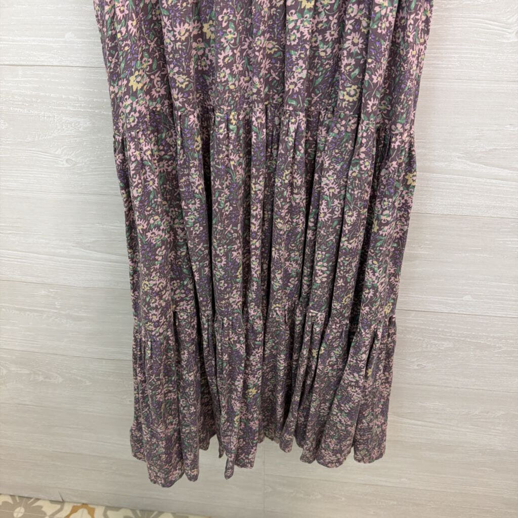 Lucky Brand Purple Flower Print Short Puff Sleeve Maxi Dress Small