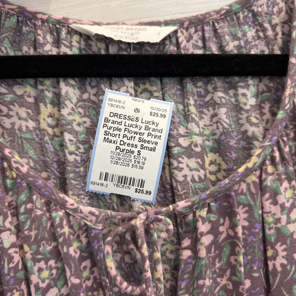 Lucky Brand Purple Flower Print Short Puff Sleeve Maxi Dress Small