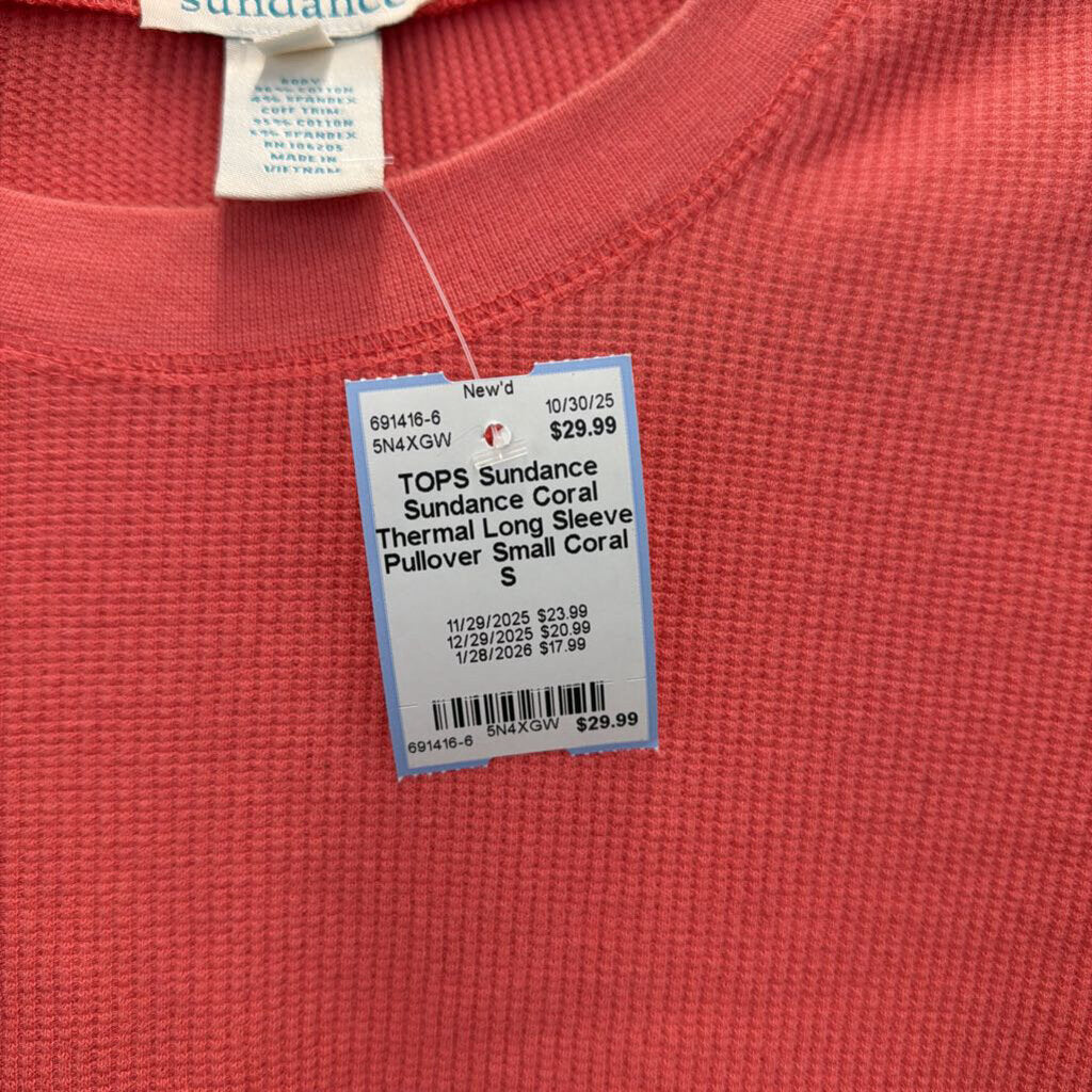 Sundance Coral Thermal Long Sleeve Pullover Small