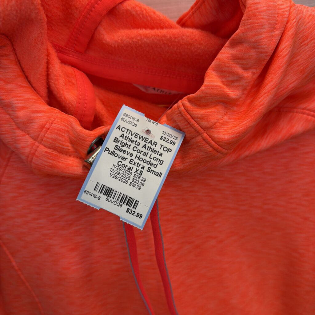 Athleta Bright Coral Long Sleeve Hooded Pullover Extra Small