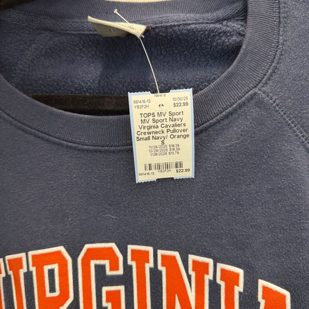 MV Sport Navy Virginia Cavaliers Crewneck Pullover Small