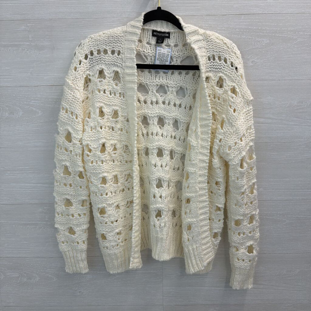 Pretty Little Thing White Open Knit Open Front Cardigan Sweater Extra Small