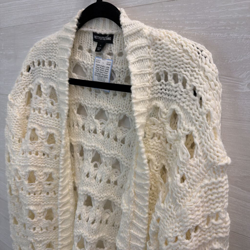 Pretty Little Thing White Open Knit Open Front Cardigan Sweater Extra Small