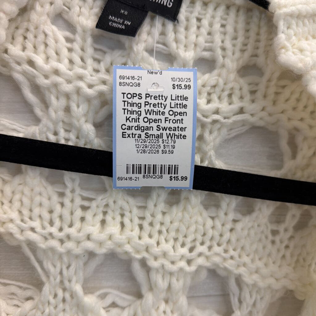 Pretty Little Thing White Open Knit Open Front Cardigan Sweater Extra Small