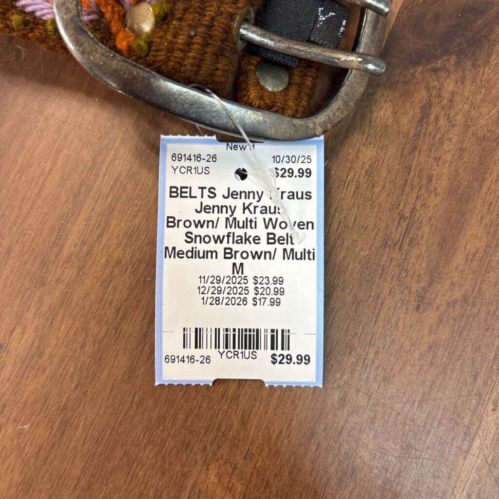 Jenny Kraus Brown/ Multi Woven Snowflake Belt Medium