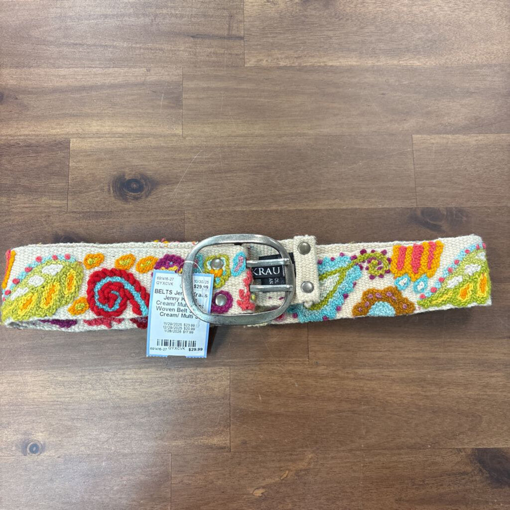 Jenny Kraus Cream/ Multi Print Woven Belt Small