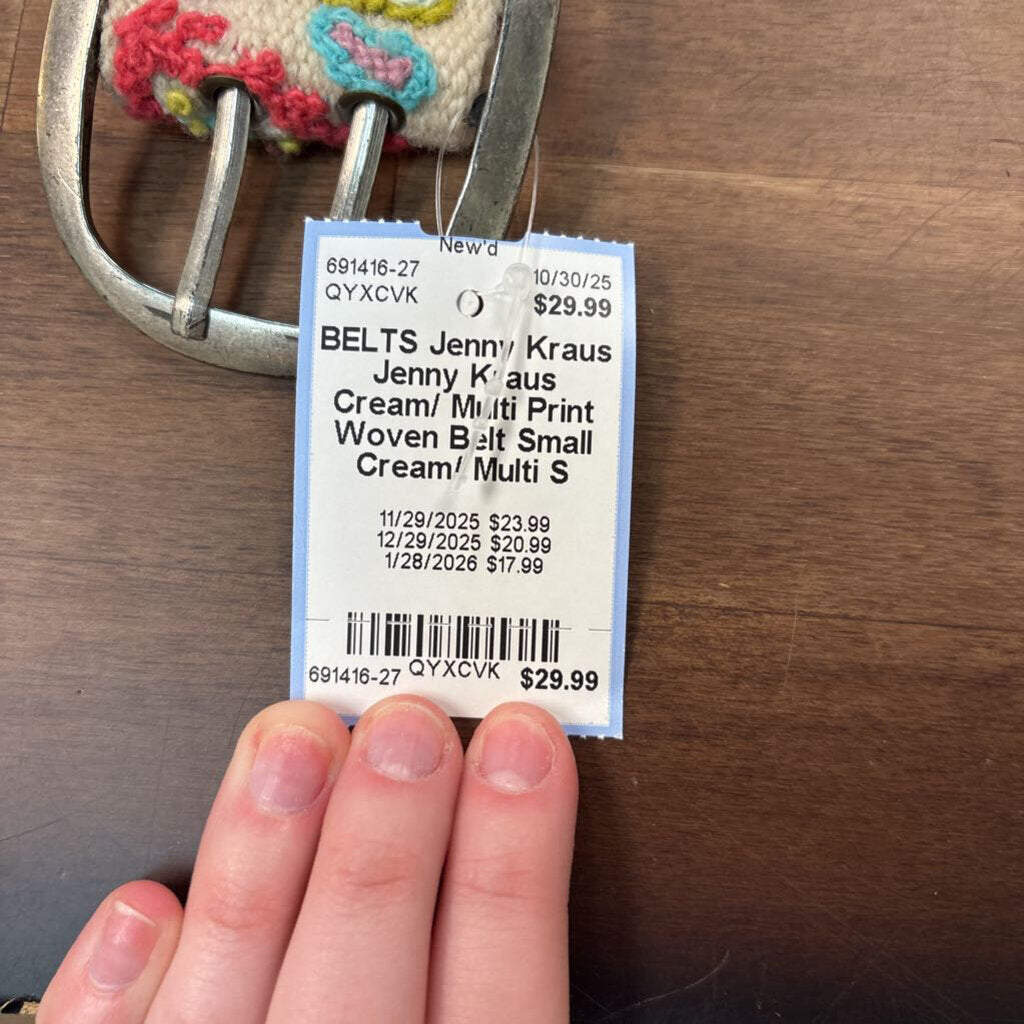 Jenny Kraus Cream/ Multi Print Woven Belt Small