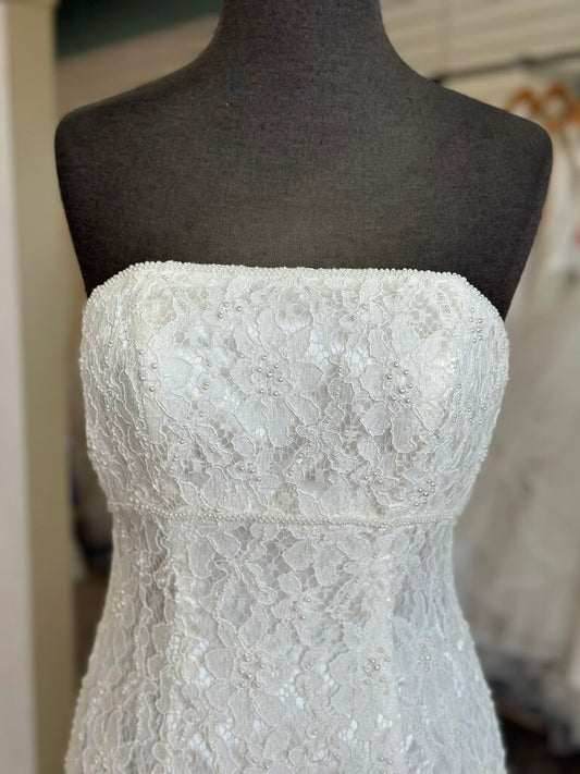 Galina Ivory Pearl Detail Lace Strapless Bridal Gown 4