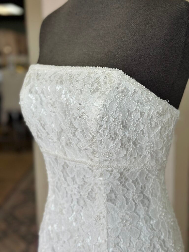 Galina Ivory Pearl Detail Lace Strapless Bridal Gown 4