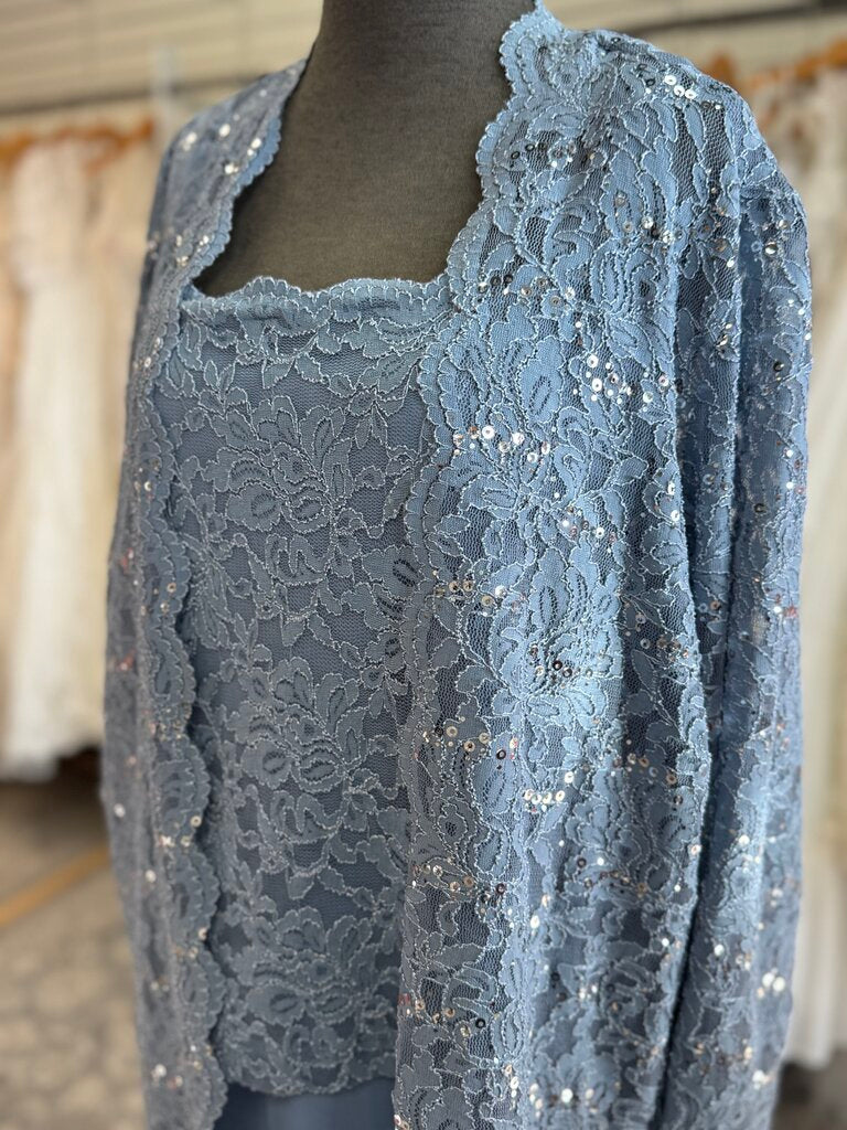 Onyx Nite Dusty Blue Lace Top/ Jacket Dress Set 20W