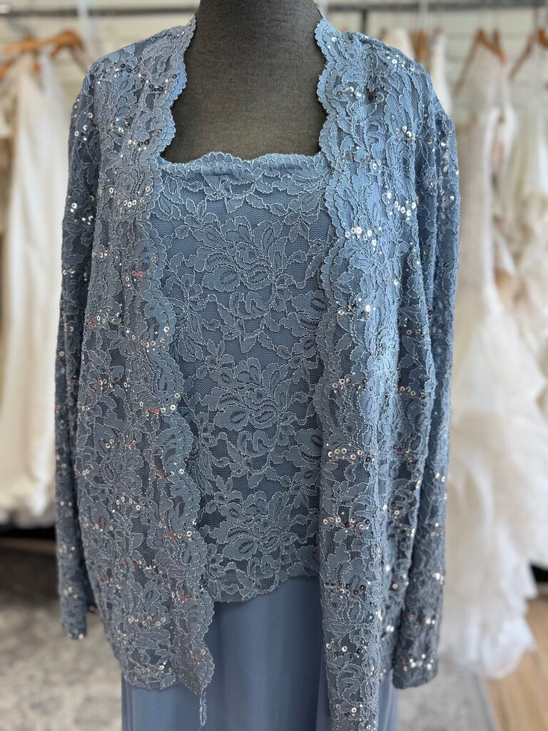 Onyx Nite Dusty Blue Lace Top/ Jacket Dress Set 20W