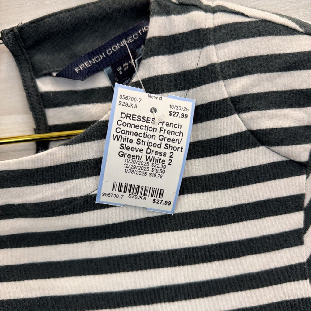 French Connection Green/ White Striped Short Sleeve Dress 2