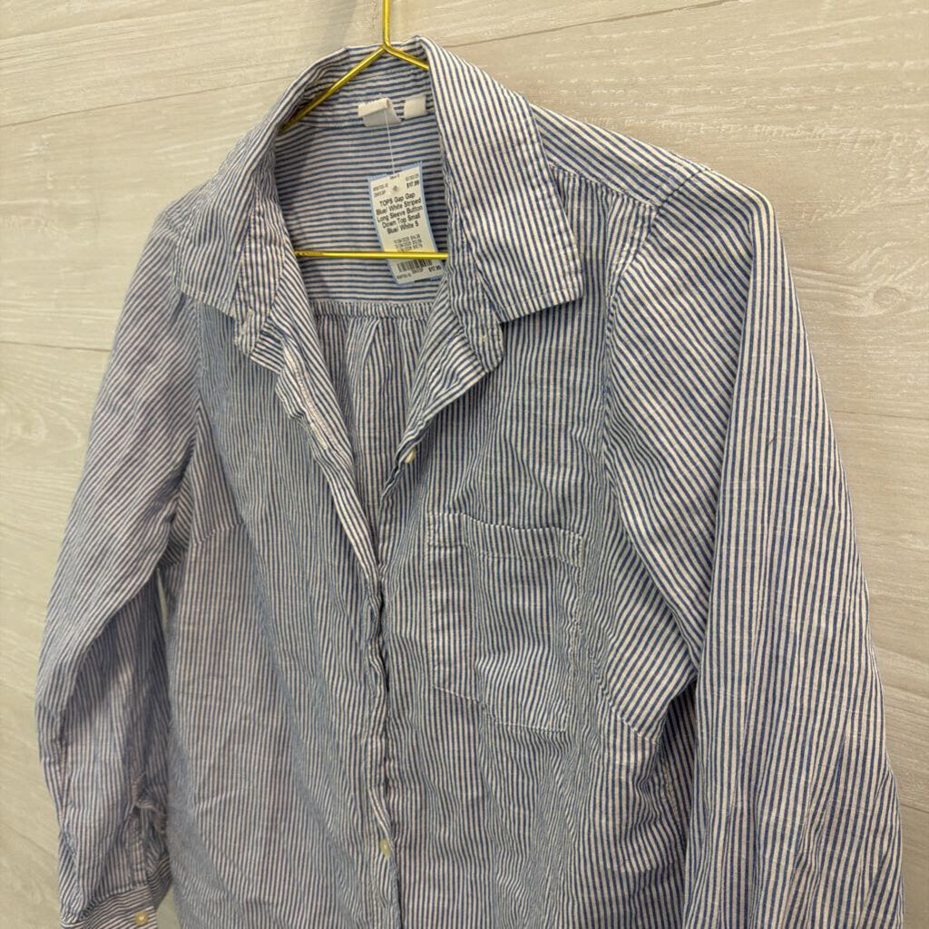 Gap Blue/ White Striped Long Sleeve Button Down Top Small