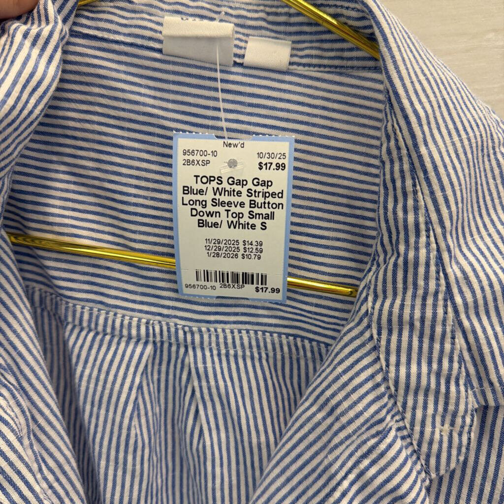 Gap Blue/ White Striped Long Sleeve Button Down Top Small
