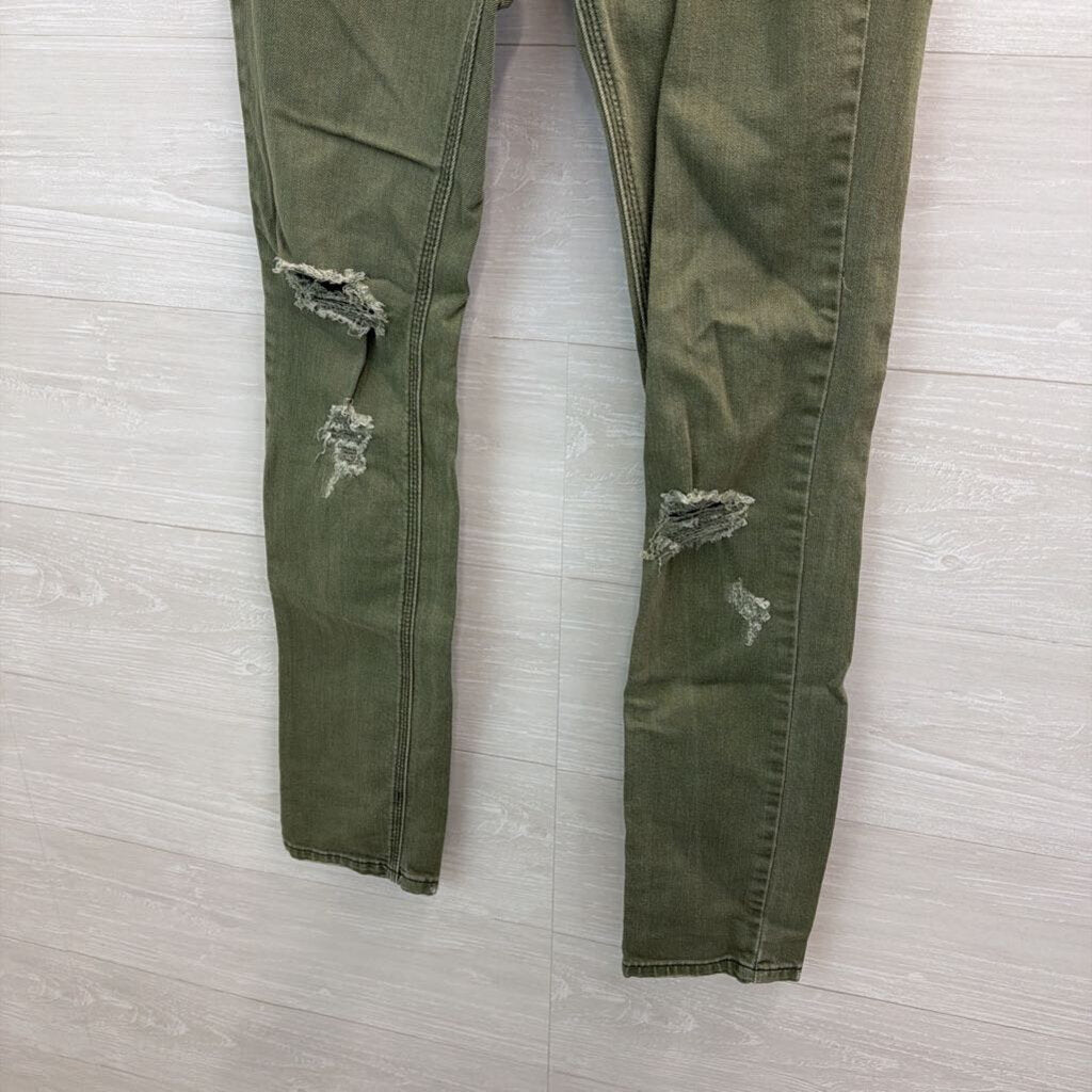 Free People Green Denim Skinny Leg Distressed Jeans 26
