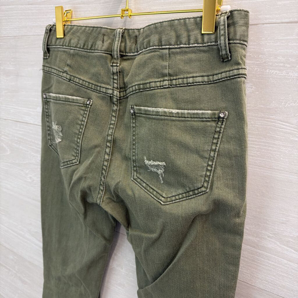 Free People Green Denim Skinny Leg Distressed Jeans 26