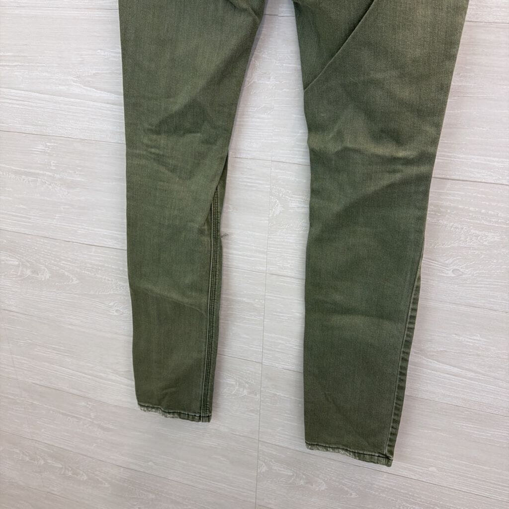 Free People Green Denim Skinny Leg Distressed Jeans 26