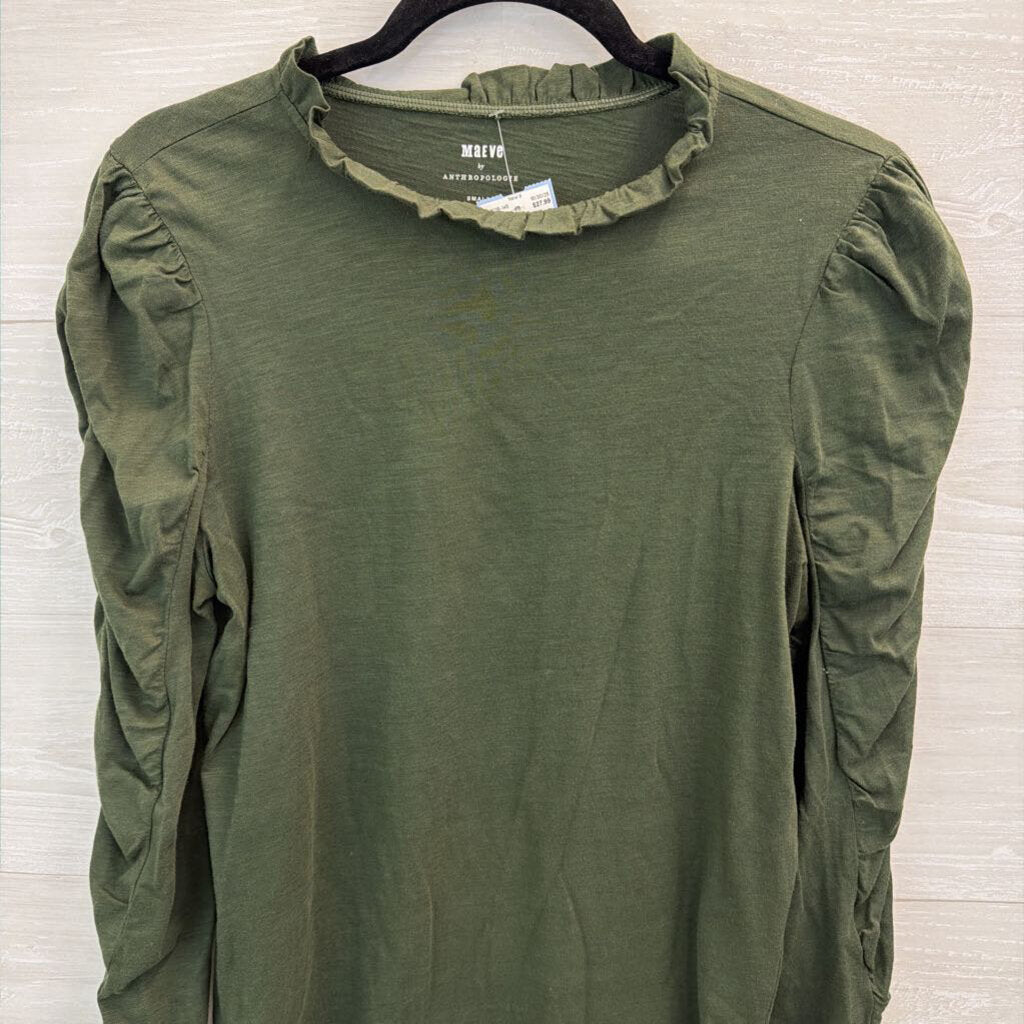 Maeve Green Ruffle Detail Long Sleeve Top Small
