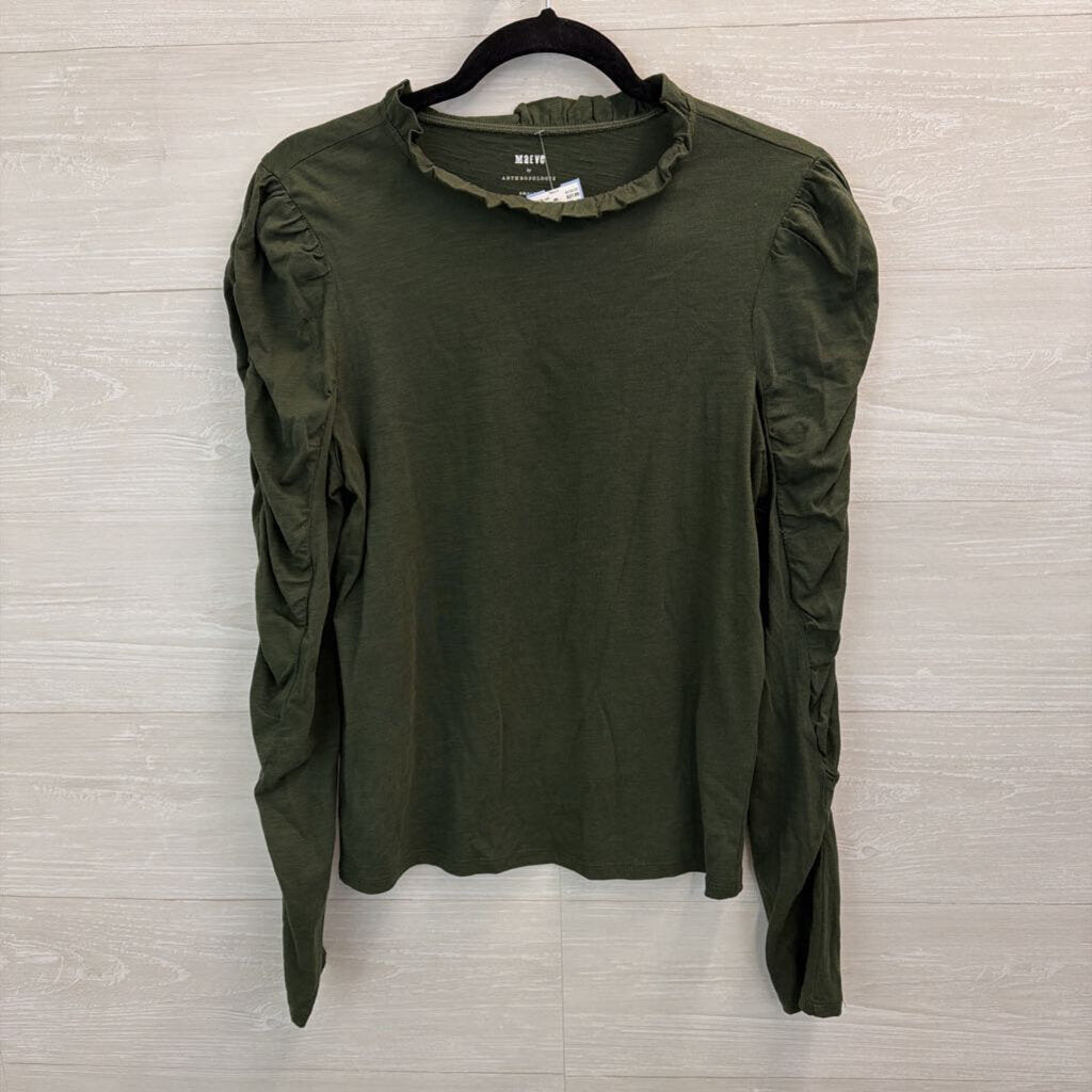 Maeve Green Ruffle Detail Long Sleeve Top Small