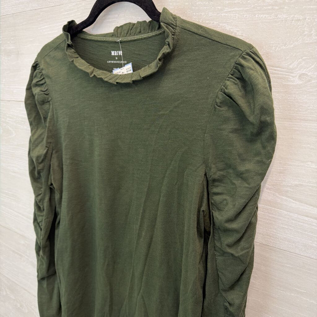 Maeve Green Ruffle Detail Long Sleeve Top Small