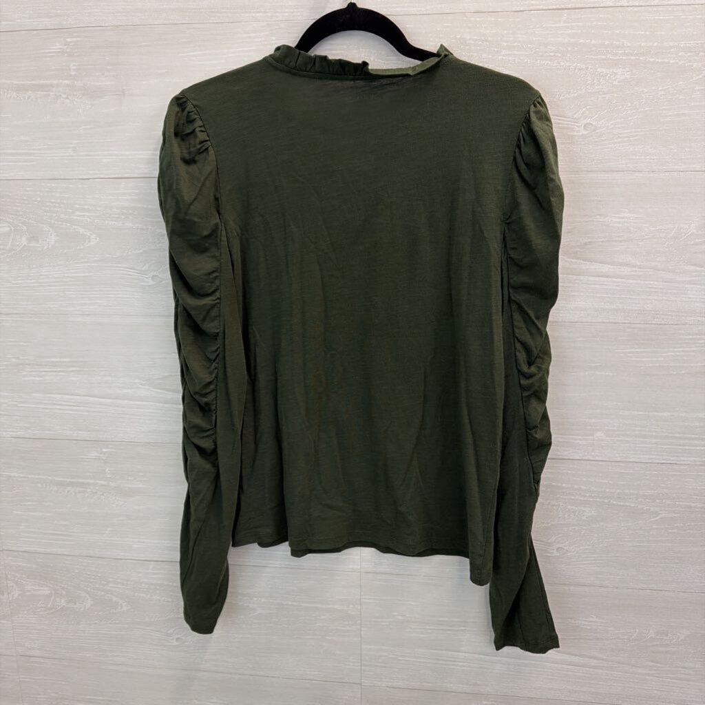 Maeve Green Ruffle Detail Long Sleeve Top Small