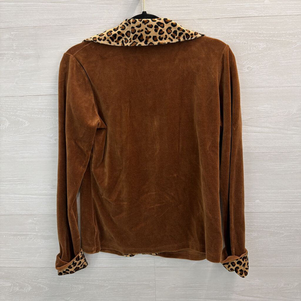 Vintage MetroStyle Brown Velour Leopard Trim Jacket/ Pants Set Small Tall