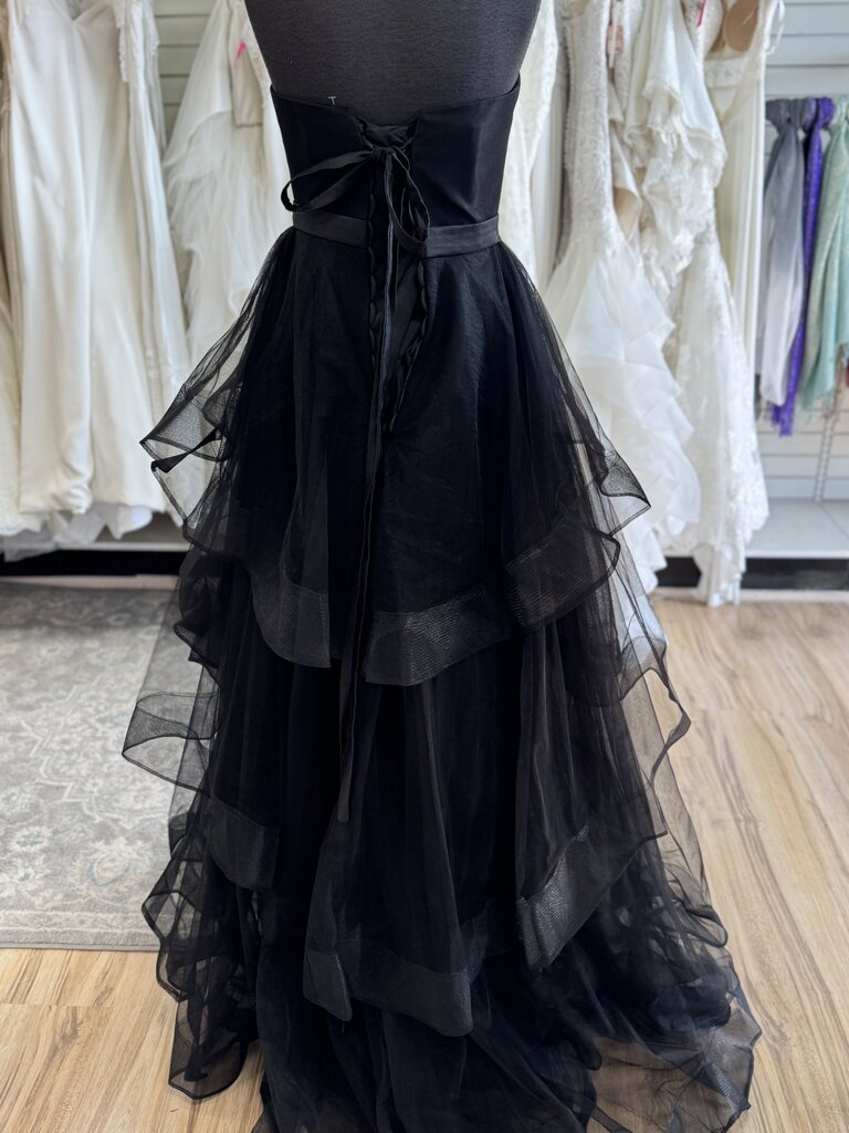 Black Strapless Layered Tulle Skirt Long Formal Dress Medium
