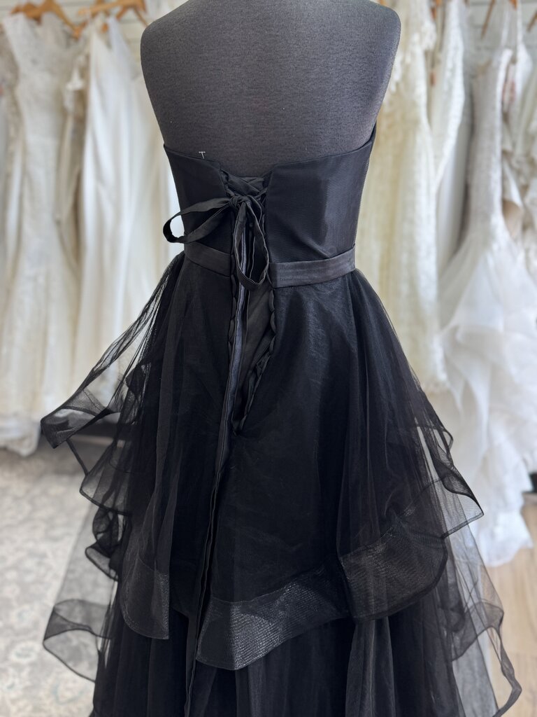 Black Strapless Layered Tulle Skirt Long Formal Dress Medium