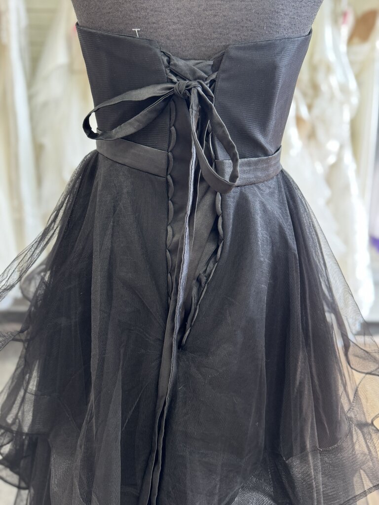 Black Strapless Layered Tulle Skirt Long Formal Dress Medium