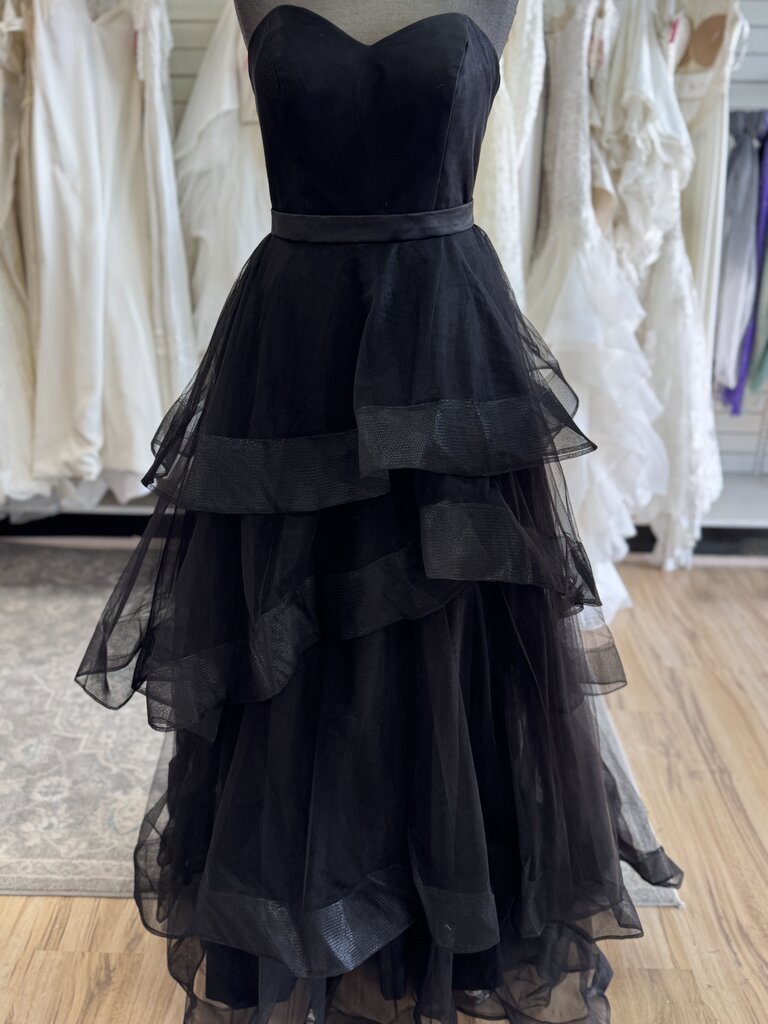 Black Strapless Layered Tulle Skirt Long Formal Dress Medium