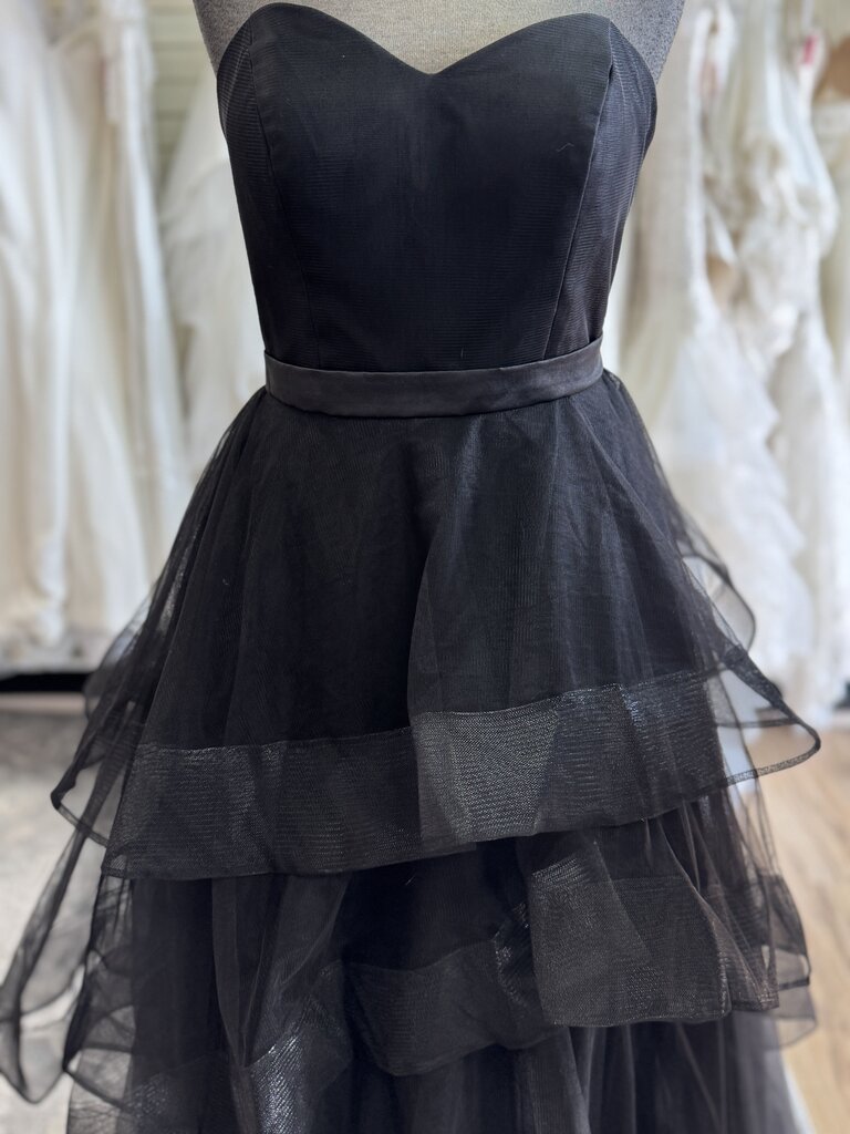 Black Strapless Layered Tulle Skirt Long Formal Dress Medium